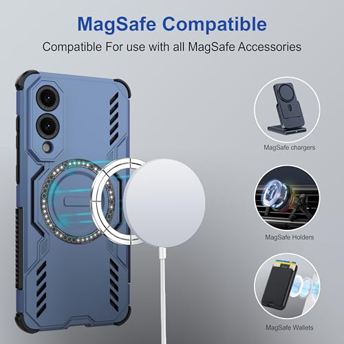 Image of amazon basics Back Case Cover for Samsung Galaxy S25 Edge 5G | Magnetic Case with Built-in Metal Ring | Supports Mag-Safe Charger, Wallet & Car Mount | Shockproof Hybrid PC + TPU | Blue