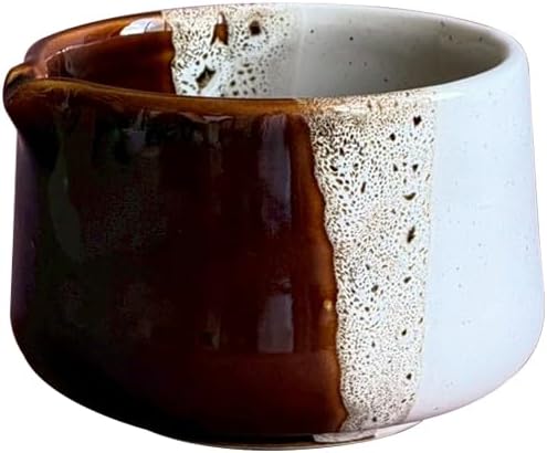 Modern Stoneware Matcha Bowl – Handmade Ceramic Chawan, 450ml, 12x8.2cm, Minimalist Design – Made in Thailand (Brown-White)