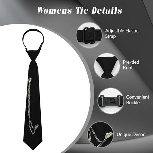 Image of LJBFNN Pre-Tied Ties for Women with Metal Chain, Uniform Shirt Accessory