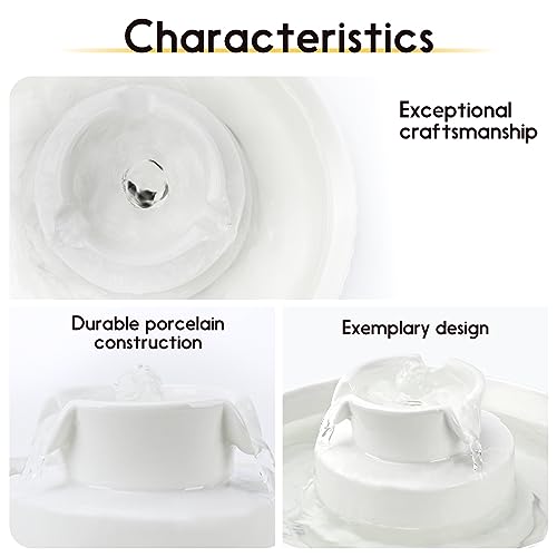 Image of Lawfery Ceramic Cat Water Fountain, 2.1L /71oz Cat Fountain with 3 Carbon Filters and 2 Quiet Pumps, Cupcake Pet Water Dispenser for Cats and Dogs (White)