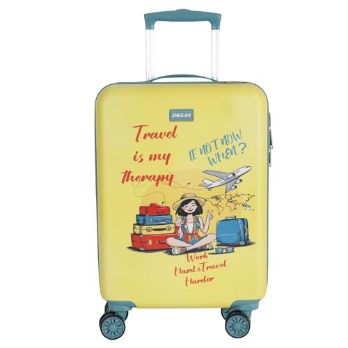 SNUG-ON Travel Dreamer Kids Hard Trolley Luggage 20 Inch for Girls | Unbreakable Polycarbonate Suitcase with 4 Wheels, 44L Spacious Travel Bag | Lightweight & Easy to Roll - Yellow & Turquoise