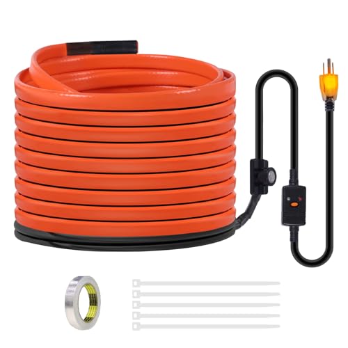 60FT Heat Tape for Water Pipes Freeze Protection IP65 Waterproof 7W/FT 110V BDDFOTO Heat Cable With GFCI Protection and Thermostat,Self-Regulating Pipe Heater for Roof/RV/Water Storage Tank