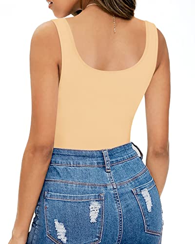Image of MANGOPOP Women's Tank Top Bodysuit Scoop Neck Sleeveless Body Suits Sexy U-Back Backless Going Out Tops