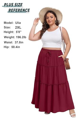 Image of Lepunuo Womens Casual Boho High Waisted Flowy Maxi Skirts Tiered Floral Long Skirts with Pockets for Summer Beach Vacation