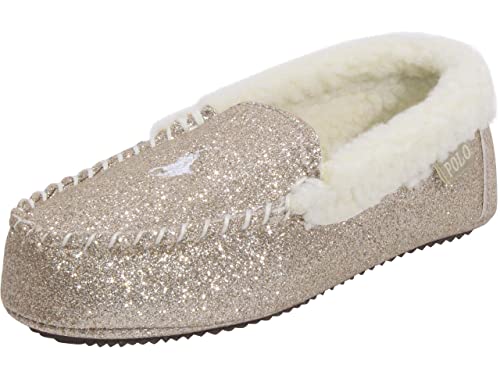 Polo Ralph Lauren Girl's Dezi IV Moccasin Slipper (Big Kid) Gold Glitter/Cream Pony Player 6 Big Kid M