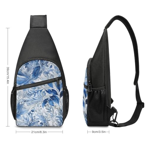 Mochila Sling Urbana Azul Estampado Hojas Pequeña miniatura 2
