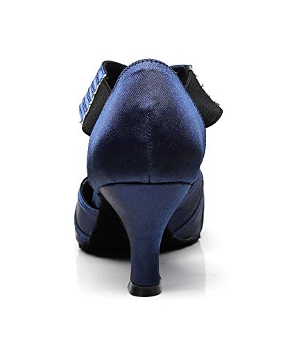 TDA Womens 7133 Flared Heel Dark Blue Satin Latin Modern Salsa Tango Ballroom Wedding Dance Shoes 5 M US