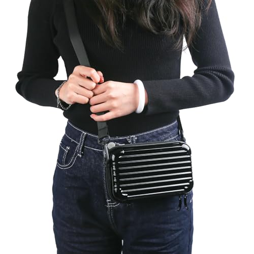 Black Hard Shell Cosmetics Case Carrying Hard Bag for Toiletry Storage Cross Body Bag with Shoulder Strap for Detachable Grip Rope and Shoulder Strap for Travel3