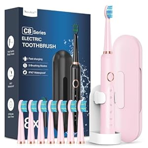 Sonic Electric Toothbrush for Adults and Kids - Sonic Toothbrushes with 8 Tooth Brush Replacement Head and 5 Brushing Modes, 120 Days of Use with 3-Hour Fast Charge, 2 Minute Smart Timer