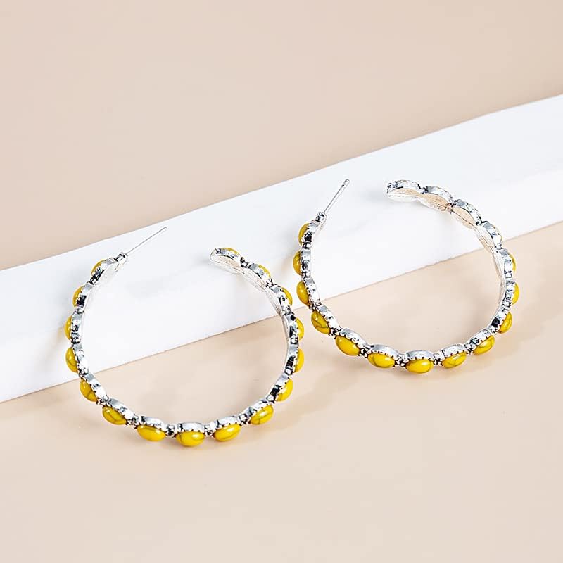 Western Earrings Boho Turquoise Oval Drop Dangle Earrings for Women Beaded Western Flower Teardrop Earrings Vintage Ethnic Alloy Pendant Jewelry Gift - Image 2