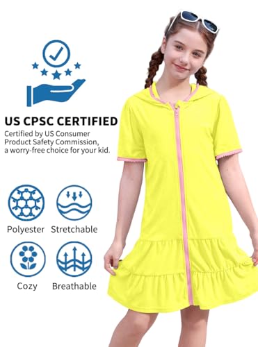 Image of BesserBay Girls Summer Beach Quick Dry Cover Up Ruffle Hem Terry Smocked Hooded 4-14 Years with Pockets