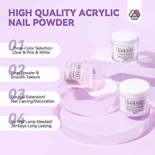 SAVILAND Acrylic Nail Kit with Everything for Beginners: Acrylic Powder and Liquid Set with Gel Nail Polish Nail Lamp Base & Top Gel Acrylic Nail Brush Professional Nail Kits Acrylic with Everything