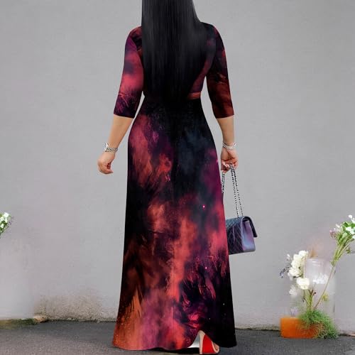 Image of PinkPatty Women's Print Maxi Dresses 3 /4 Sleeve Flowy Long Dress V Neck Wrap Tie Waist Sundress