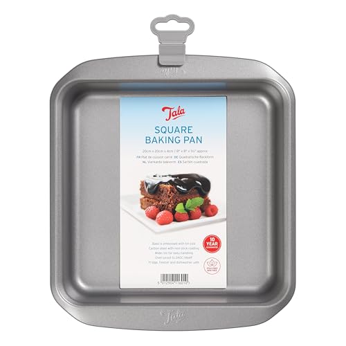 Tala Antihaft-Quadratische Kuchenform 20 cm - Gleichmäßige Wärmeverteilung, Ideal für Kuchen, Lasagne oder Hachis Parmentier - Kohlenstoffstahl, Breite Griffe, Spülmaschinenfest