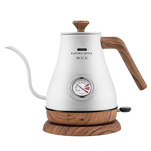 AISNXOQI Hervidor eléctrico Retro de 1,0 l, Tetera con Boca Delgada y Cuello de Cisne, cafetera Hecha a Mano, Revestimiento de Acero Inoxidable con termómetro