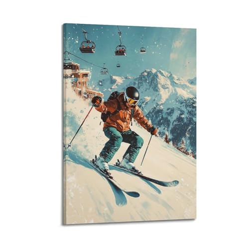 Affiche skieur sur pente enneigée JIDUHON pour habiller un mur vide 40x60