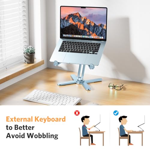 Image of OMOTON 360 Rotating Laptop Stand Riser for Desk, Ergonomic Foldable Computer Stand Adjustable Height Angles for Collaborative Work, Easy Storage Fit Macbooks,All Laptops up to 16 inches,Sky Blue