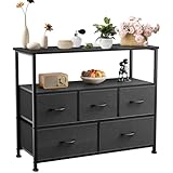 DUMOS Kommode mit Schubladen - kommoden & Sideboards für Schlafzimmer Geeignet, Komodenschrank mit 5 Schubladen, TV-Schrank mit Stabilem Stahlrahmen, Ideal für Schlafzimmer, Wohnzimmer (Schwarz)