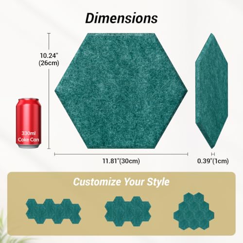 Image of TONOR 12 Pack High Density Hexagon Acoustic Panels for Wall, 12 inchx 10 inchx 0.4 inch