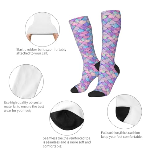 Image of Rainbow Mermaid Knee High Socks for Women Girls Fashion Women's Festival Stockings for Casual Running Work Travel