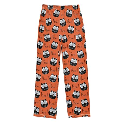 Owl Boo Print Boys Long Pants Soft Trousers Elastic Waist Kids Lounge Bottoms with Pockets S-XL