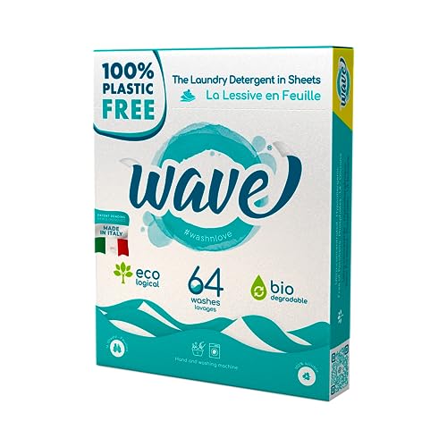 Wave Laundry Detergent Sheets - Scented (64 Loads) - Dissolves Faster & Higher Cleaning Power Over Competitors - Multi-Purpose Laundry Cleaner - 100% Plastic Free