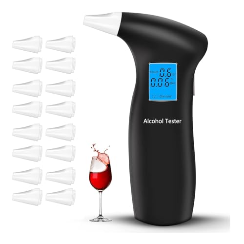 RUTIDA Alkoholtester Alkoholmessgeräte Polizeigenau mit 16 Mundstücken Professioneller Alkohol Tester Promillemessgerät mit Digitaler LCD-Anzeige und Halbleiter Sensorik