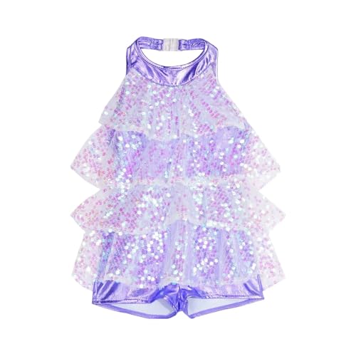Traje de baile latino de jazz moderno for niñas, traje de leotardo corto con lentejuelas brillantes y cuello halter, ropa de actuación escénica, ropa de baile Diseñados Para Danza, Ballet Y Gimnasia(L
