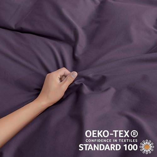 Image of JELLYMONI Cotton Duvet Cover Cal King Size - Purple Comforter Cover with Button 100% Washed Cotton 3PCS Breathable Soft Solid Bedding Set Duvet Cover 104x98in & 2 Pillowcases (NO Comforter)