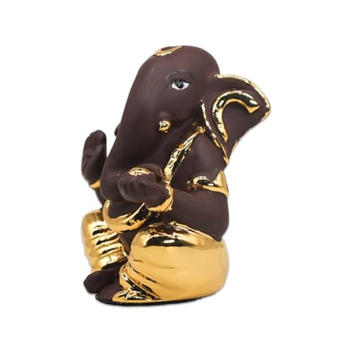 Image of Gold Plated Ekadrishta Ganesha | Ganpati Idol for Car Dashboard, Office Desk & Home,Pooja Room | Prosperity & Protection| Blessings & Success | Wealth, & Positivity | Height 2.5 Inch