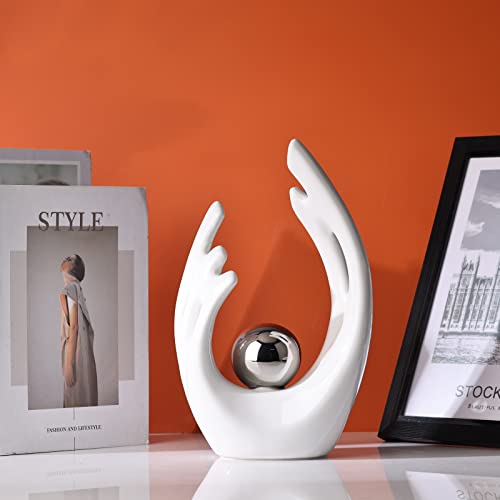 Estatua abstracta moderna de cerámica blanca y plata miniatura 6