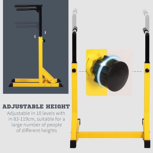 HOMCOM 66Lx75Wx119H cm Dip Station Chin Up Parallel Bars Pull Up Power Tower Home Gym Workout Bicep Tricep Fitness Equipment Height Adjustable