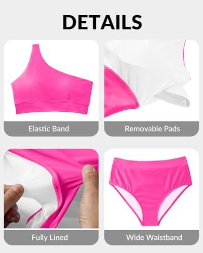 Image of Holipick Women One Shoulder High Waisted Bikini Sets Two Piece Swimsuit Tummy Control Bathing Suit Full Coverage Swimwear