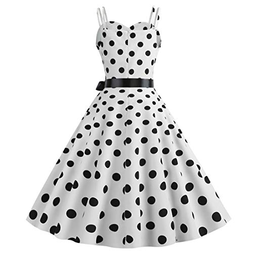 Image of Women Vintage Polka Dot 1950s Rockabilly Halter Audrey Dress Retro Floral Evening Cocktail Swing Dress