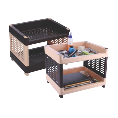 Image of C.S.M CSM 2-Tier Plastic Storage Rack, Brown