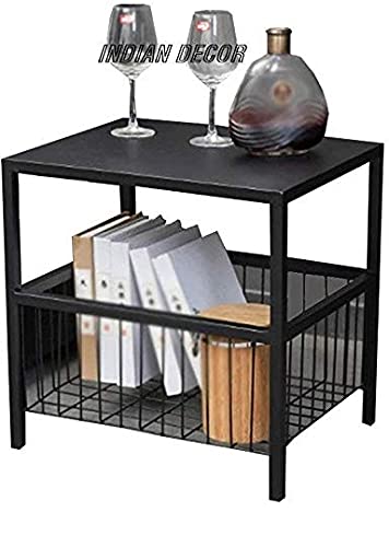 INDIAN DECOR. 4545 Classic Bedside Bedroom Table with Storage (Black)