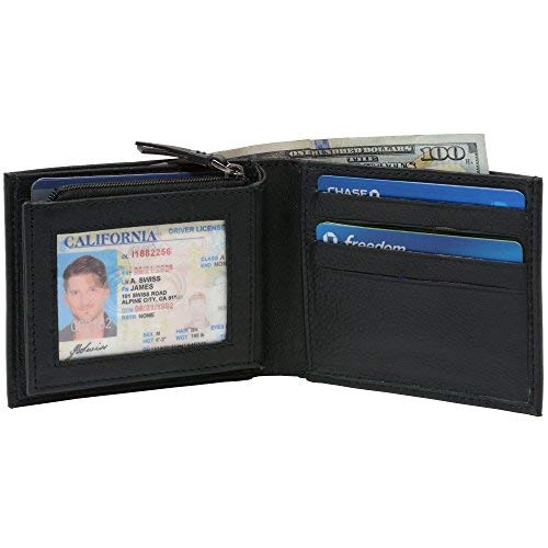 Alpine Swiss Double Diamond Mens Rfid Zipper Pouch Bifold Black #TOP27
