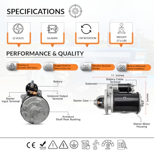 410-30044 12V Starter Compatible for Ford Farm Diesel Tractor 2000 3000 4000 5000, Case Loader Backhoe, New Holland Diesel, Ford Industrial,Lester 16608, Case K919752, LRS00212-1 Year Support