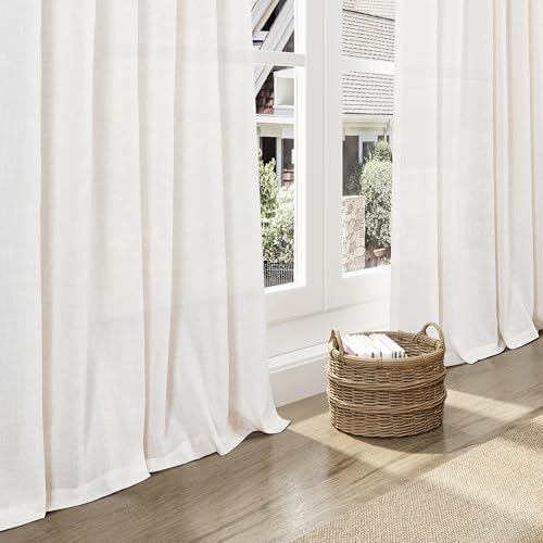 Image of Nanspring Extra Long Linen Curtains 112 Inch for Living Room Ivory White