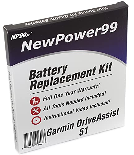 NP99sp NewPower99 Battery Replacement Kit with Battery, Video Instructions and Tools for Garmin DriveAssist 51