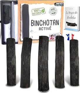 BAYTIZ ® Filtre à Eau Végétal au Charbon Actif - Baton de Binchotan Bio x5 - Purifier l' Eau du Robinet - en Bois Naturel - Carafe Bouteille - Vrai Purificateur Verre Filtrante Écologique Filtres