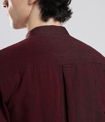 Image of TURMS Men's Casual Solid Linen Shirt | Water Repellent | Anti Stain Anti Odor | Kansas Linen | Mandarin Collar | Full Sleeves