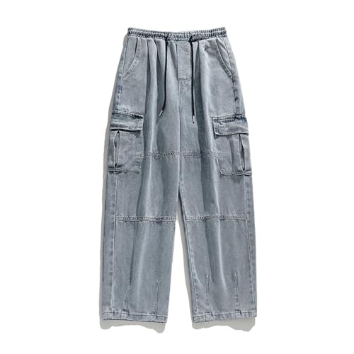 Men's Baggy Straight Jeans Wide Leg Denim Cargo Pants Casual Loose Fit Hip Hop Long Trousers Streetwear