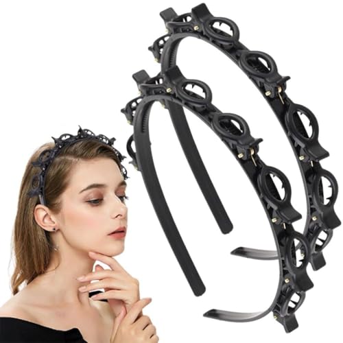 JEYORZY 2 diademas con pinzas,Diademas Mujer,ayuda para el peinado,Diademas con Clips de Plástico, diadema con cinta para la cabeza,Diademas Unisex,para mujeres y niñas (negro)
