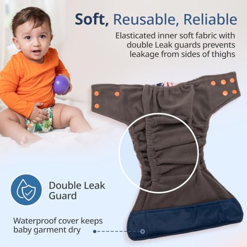 Image of LuvLap Reusable Baby Cloth Diaper, Double Leak Guard, High Absorption, Quick dry, Stain-Proof Comfort & Protection, 3m+, adjustable waist & height with snap buttons, Absorbent insert, Blue & pink