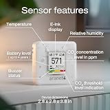 SAF Aranet4 Home: Bezprzewodowy monitor jakości powietrza do domu, biura lub szkoły [CO2, temperatura, wilgotność i inne] przenośny, zasilany bateriami, ekran e-ink, aplikacja do konfiguracji i historii danych