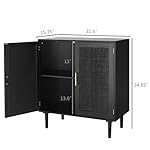 Finnhomy Sideboard Buffet Kitchen Storage Cabinet with Black Painted Rattan Decorated Doors, Dining Room, Hallway, Cupboard Console Table, Liquor/Accent Cabinet, 31.5X 15.8X 34.6 Inches, Black - Image 3
