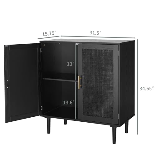Finnhomy Sideboard Buffet Kitchen Storage Cabinet with Black Painted Rattan Decorated Doors, Dining Room, Hallway, Cupboard Console Table, Liquor/Accent Cabinet, 31.5X 15.8X 34.6 Inches, Black by Finnhomy - Image 4