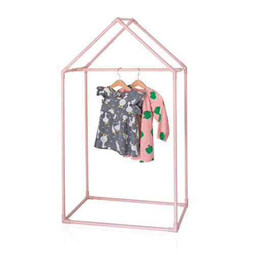 Petite Maison Kids Closet - Dress Up Clothing Garmet Rack, Hanging Costume Organizer With Cute House Frame, Handmade Premium Quality, 25" X 17" X 47", Aluminium Super-Light, Medium Pink #TOP1
