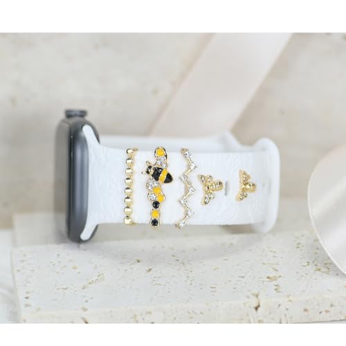 Cute Women Gold Honey Bee Watch Band Charms for Apple Watch 38mm 40mm 41mm 42mm 44mm 45mm 49mm, Cartoon Metal Decorative Slide Ring Loops Jewelry Silicone Smartwatch Strap Accessories , Metal Nails Charms Studs for Iwatch Band Charms Series Ultra 8 7 6 5 4 3 2 se?for Samsung Galaxy Fitbit(No Band) (gold bee)